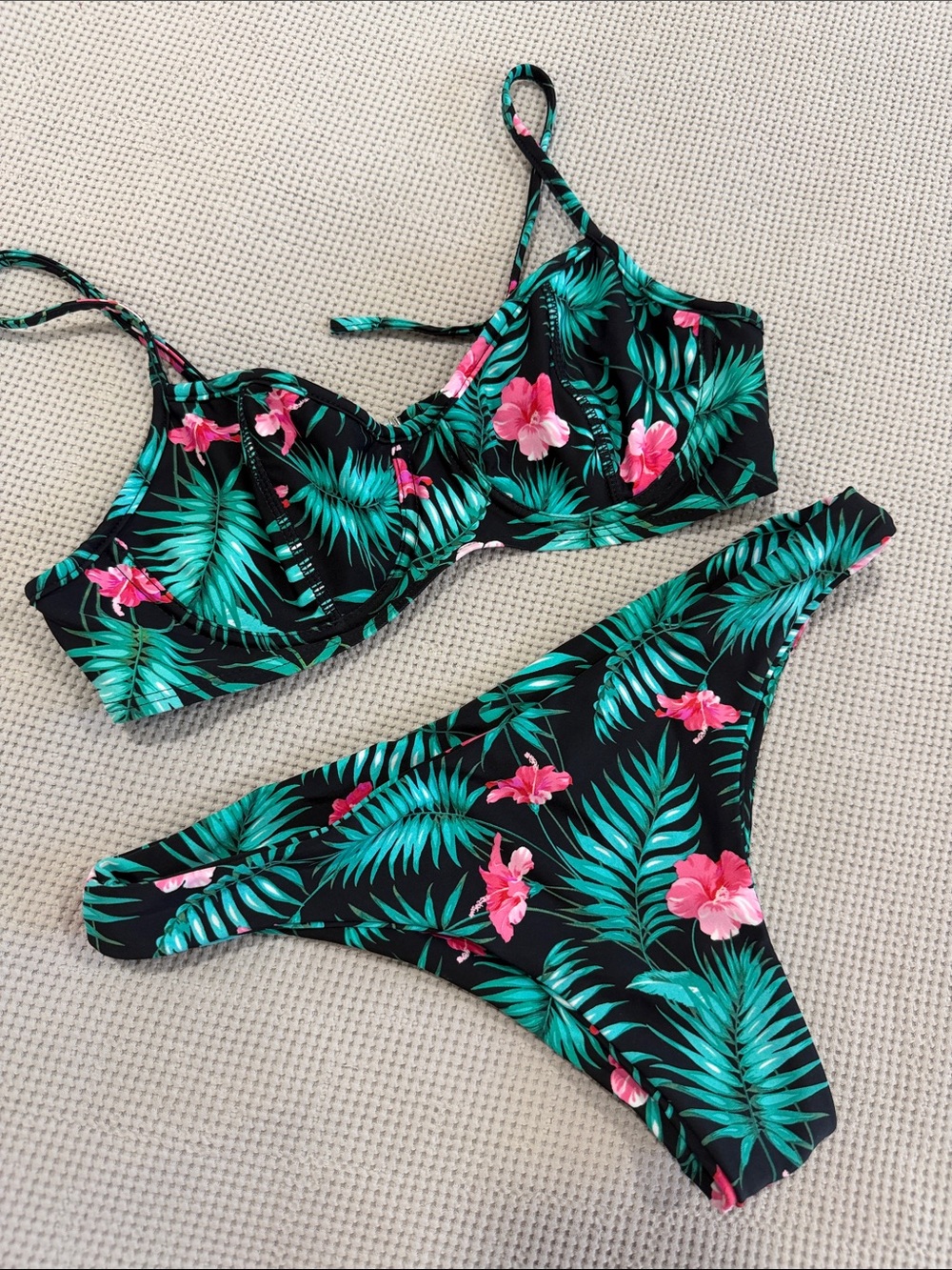 Young & Reckless Black Bikini with Teal Leaves & Pink Floral Print